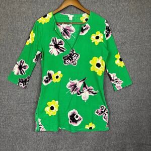 J. Crew Kelly Green Floral Print Tunic 3/4 Sleeve Sz XS Summer Lightweight